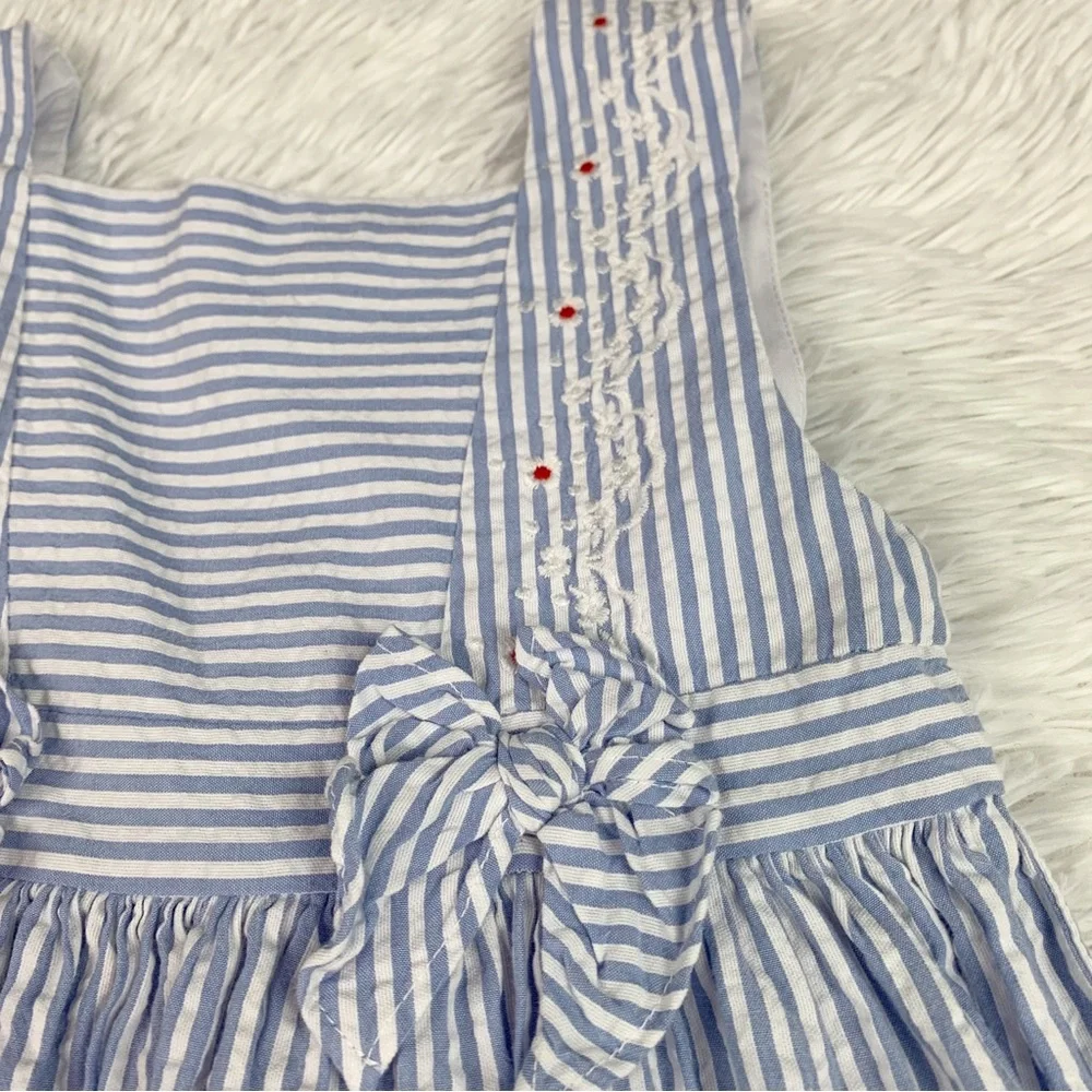 EdgeHill collection sleeveless square neck striped‎ seersucker embroidered dress